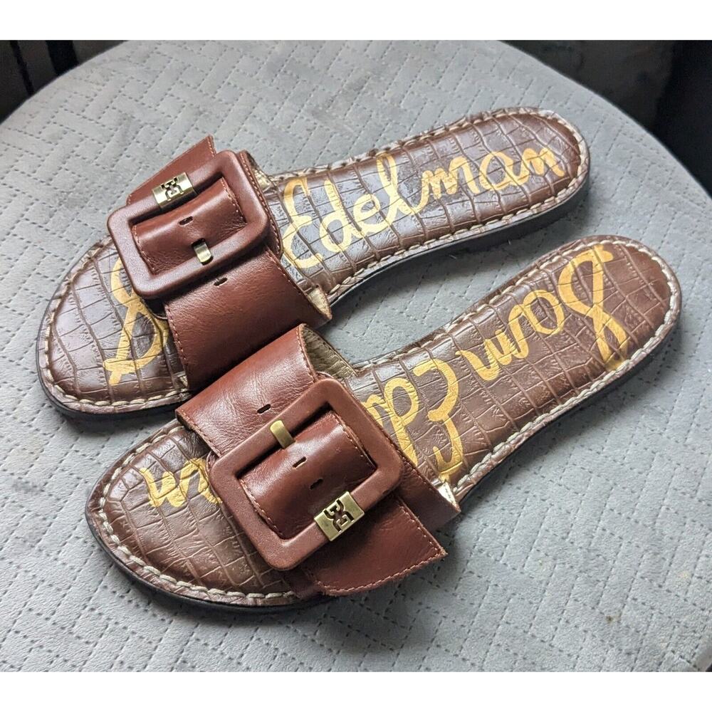 Sam Edelman Women’s Leather Flat Slide Sandals Brown Size 9